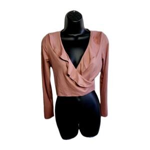 Forever 21 Blush Ruffled Wrap Long Sleeve Crop Top Size Medium